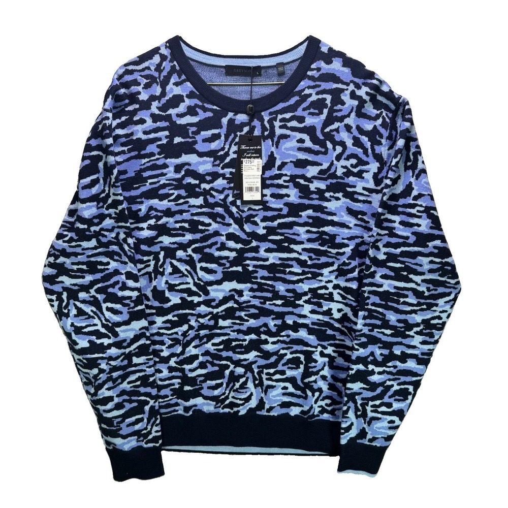 Greyson Saratoga 100% Wool Sweater Mens Large Blue Camo Golf Crewneck NWT